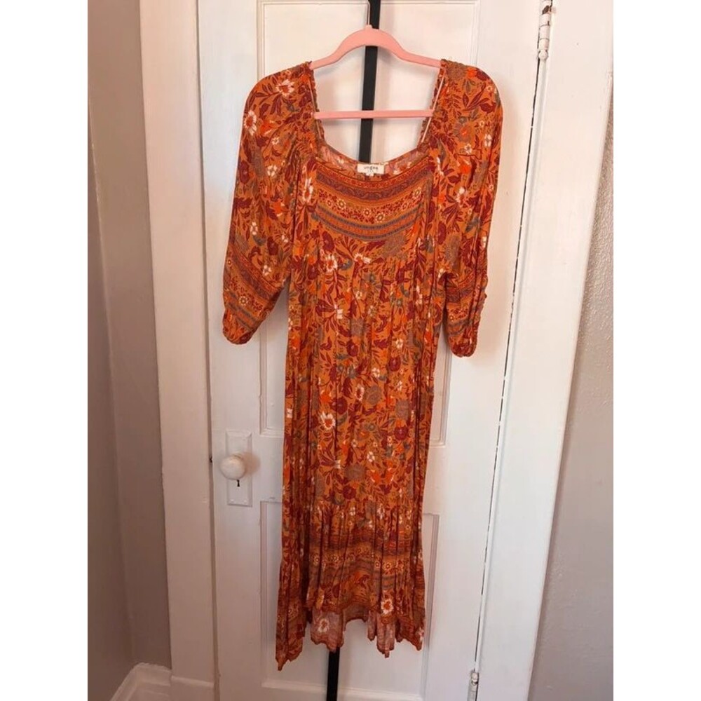 Umgee Vibrant Orange Paisley Print Maxi Dress M